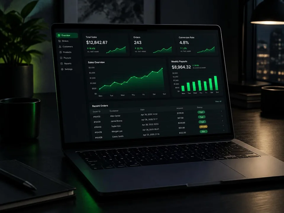 A sample partner dashboard showing orders and clients